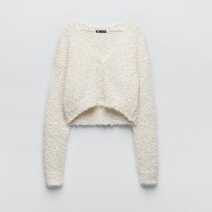 NWT Zara Faux Fur Crop Cardigan Small